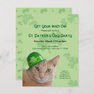 Niedliches Cat Kleeblatt Hat St. Patrick's Day Par Einladung