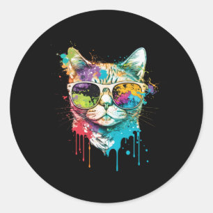Niedliches Cat Motif Pop Kunst, Dichtung und Musik Runder Aufkleber