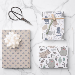Niedliches Cat-Party Geschenkpapier Set