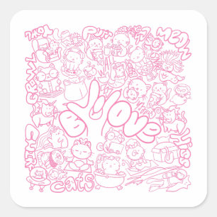 Niedliches Cat Patten mit ASL ILY-Zeichen - ASL De Quadratischer Aufkleber