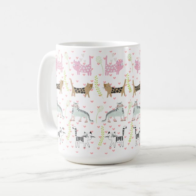 Niedliches Cat Pattern #4 Kaffeemaschine Tasse (Vorderseite Links)