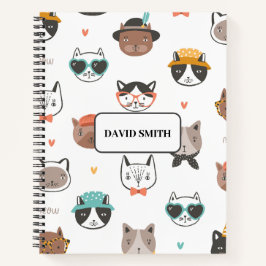 Niedliches Cat Pattern mit Namen Notebook Notizbuch