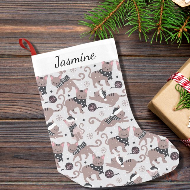 Niedliches Cat Pattern Name Weihnachten Strumpf Kleiner Weihnachtsstrumpf (Von Creator hochgeladen)