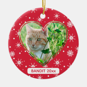 Niedliches Cat Pet Foto Snowflake Rote Weihnachten Keramik Ornament