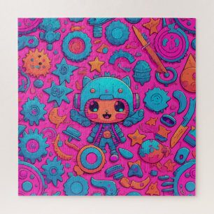 Niedliches Cat Pink-Kunstwerk Puzzle