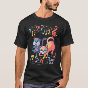 Niedliches Cat Playing Musiknote Clef Musica T-Shirt
