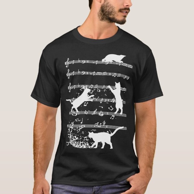 Niedliches Cat Playing Musiknotens Jazz Day Jazz M T-Shirt (Vorderseite)
