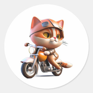 NIEDLICHES CAT-Reiten auf einem klassischen Motorr Runder Aufkleber