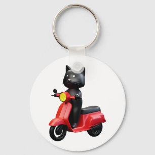 NIEDLICHES CAT-Reiten auf einem klassischen Motorr Schlüsselanhänger