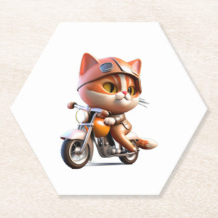 NIEDLICHES CAT-Reiten auf einem klassischen Motorr Untersetzer