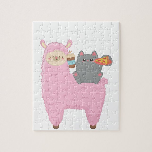 Niedliches Cat Riding Llama Puzzle (Vertikal)