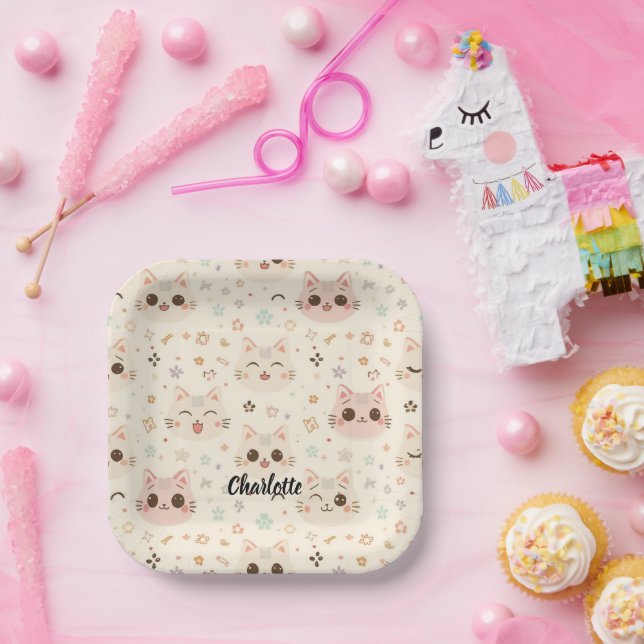 Niedliches Cat simple pet kitta Pattern Party Pappteller (Party)