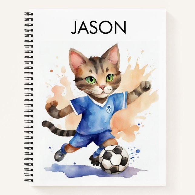 Niedliches Cat Soccer-Thema Personalisiertes Noteb Notizbuch (Vorderseite)