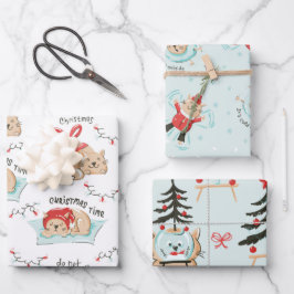 Niedliches Cat Themed MeowChristmas Pattern Geschenkpapier Set