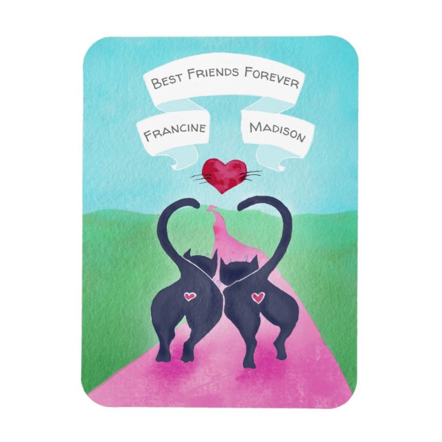 Niedliches Cat-Themed Personalisiert Friend Valent Magnet (Vertikal)