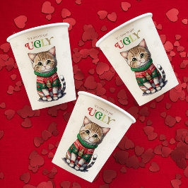 Niedliches Cat Ugly Sweater Party Pappbecher