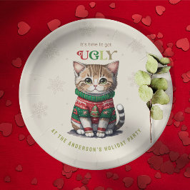 Niedliches Cat Ugly Sweater Party Pappteller