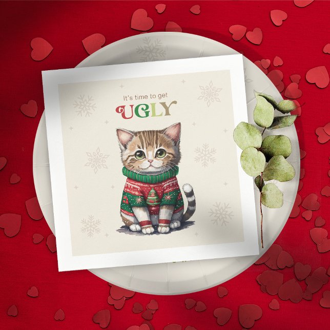 Niedliches Cat Ugly Sweater Party Serviette (Von Creator hochgeladen)