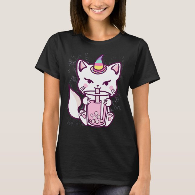 Niedliches Cat Unicorn Drink Bubble Tee Design (Vorderseite)
