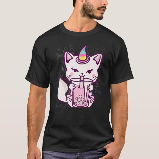 Niedliches Cat Unicorn Trinkblasen Tee (Vorderseite)