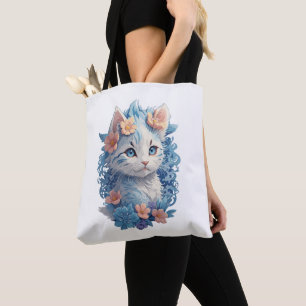 Niedliches Cat Watercolor-Gemälde mit floralem Spl
