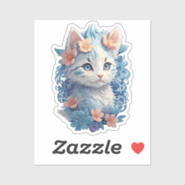 Niedliches Cat Watercolor-Gemälde mit floralem Spl Aufkleber