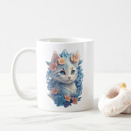Niedliches Cat Watercolor-Gemälde mit floralem Spl Kaffeetasse