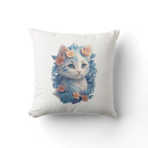 Niedliches Cat Watercolor-Gemälde mit floralem Spl