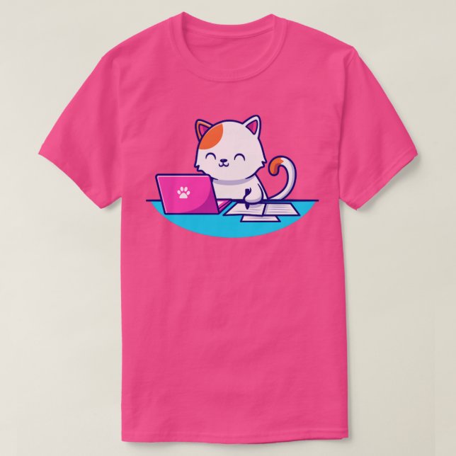 Niedliches Cat-Working-Laptop und Schreiben auf Pa T-Shirt (Design vorne)