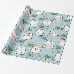 Niedliches Cat Wrapping Paper - Cartoon Cats on Bl Geschenkpapier