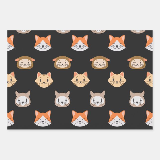 Niedliches Cat Wrapping Paper Geschenkpapier Set (Vorderseite 3)