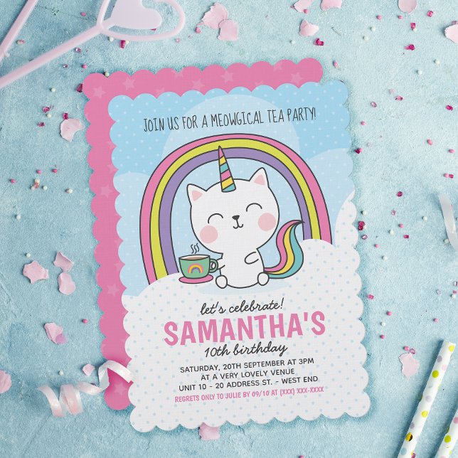 Niedliches Caticorn Cat Unicorn Party Einladung (Von Creator hochgeladen)