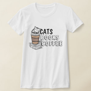 Niedliches Cats Books & Coffee Shirt, lustiger Cat T-Shirt