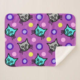 Niedliches Cats Muster in Violett Kleiner Sherpa-D Sherpadecke