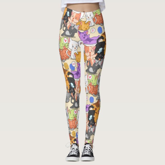 Niedliches Cats Muster Leggings (Vorderseite)