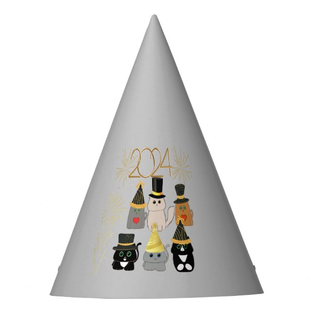 Niedliches Cat's New Year's Party Custom Party Hat Partyhütchen (Vorderseite)