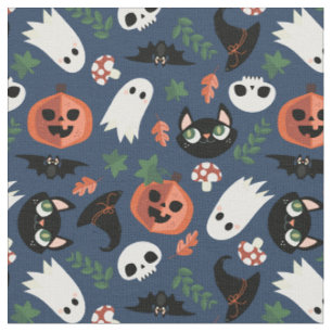 Niedliches Cats & Pumpkins Navy Blue Halloween-Mus Stoff