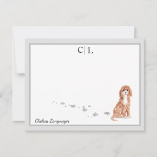 Niedliches Cavapoo Dog Graue Border Monogramm Ihr Mitteilungskarte