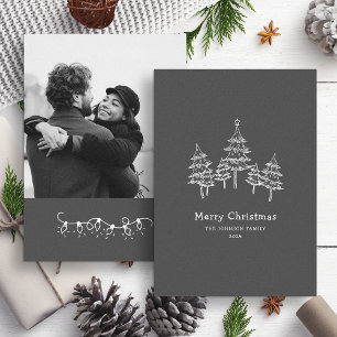 Niedliches Chalk Weihnachtsbäume Schwarz-weißes Fo Feiertagskarte