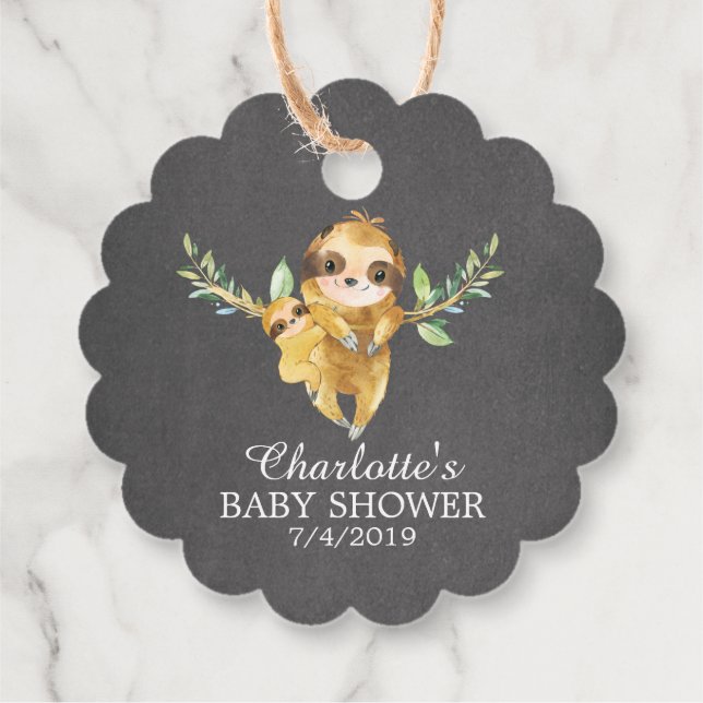 Niedliches Chalkboard Sloth Baby Dusche Gefallen Geschenkanhänger (Rückseite)
