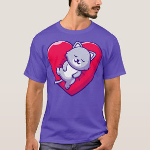 Niedliches Chat Schlafen auf Liebe Kissen Cartoon T-Shirt
