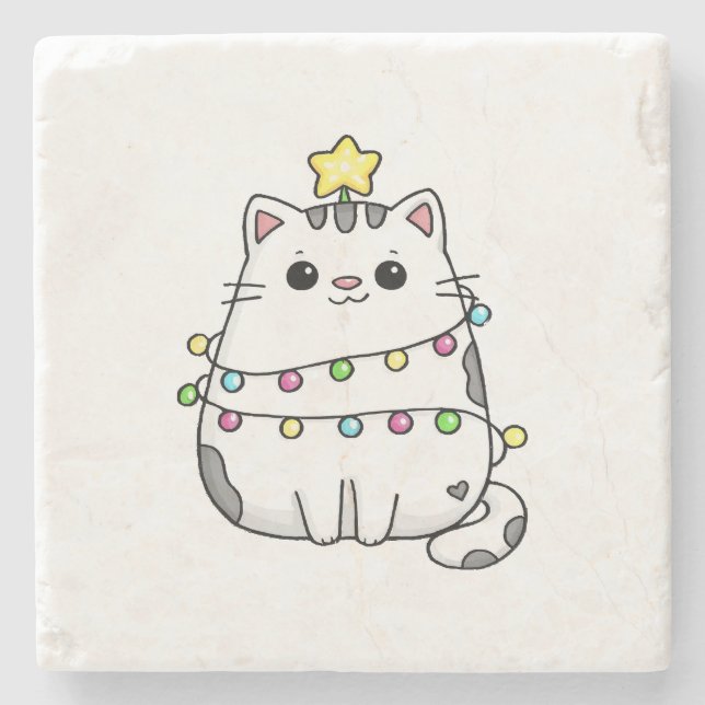 Niedliches Chat Weihnachtsdesign Steinuntersetzer (Vorderseite)