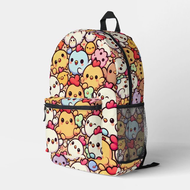 Niedliches Chibi-Hühnermuster Bedruckter Rucksack (Rückseitige Ecke Rechts)