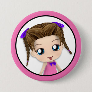 Niedliches Chibi Mädchen, das Zunge heraus haftet, Button