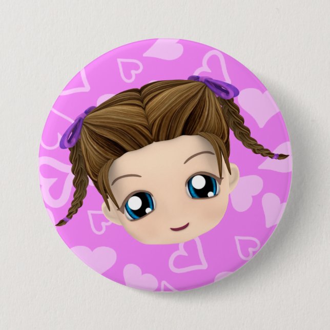 Niedliches Chibi Mädchen, das Zunge heraus haftet, Button (Vorderseite)