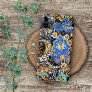 Niedliches Chic Blue Orange Retro Paisley Floral M Case-Mate iPhone Hülle