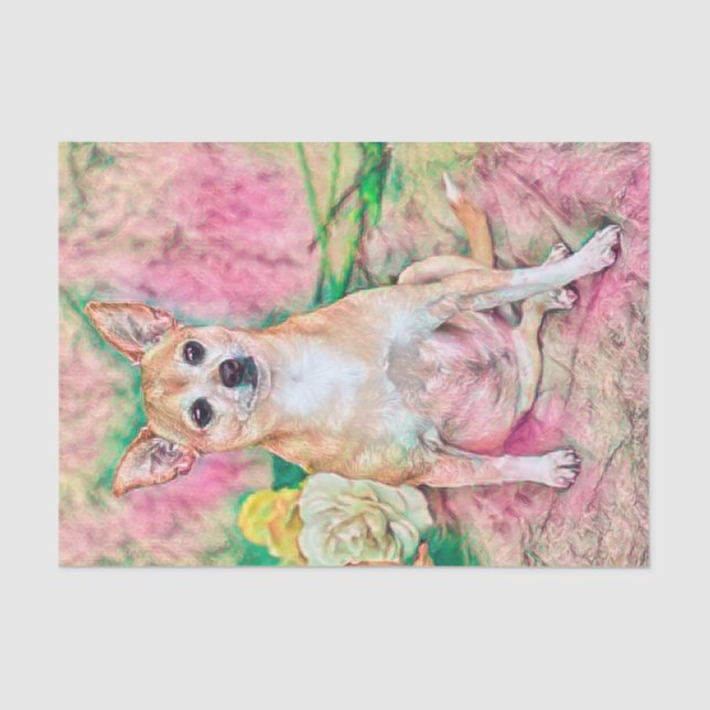 Niedliches Chihuahua Art Pink Green Dog Portrait Seidenpapier (Vorderseite)