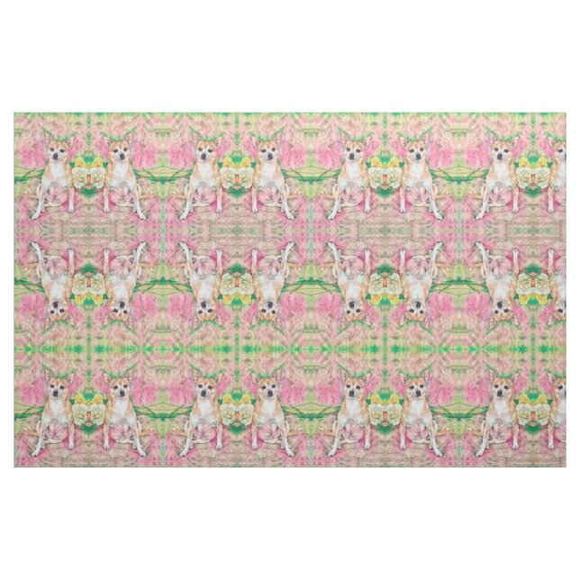 Niedliches Chihuahua Art Pink Green Dog Portrait Stoff (Fat Quarter (45,7 x 55,9 cm))