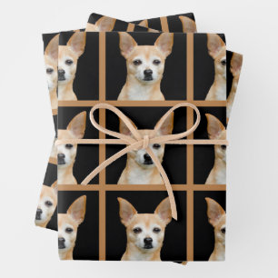 Niedliches Chihuahua Dog Black Tan Muster Design Geschenkpapier Set