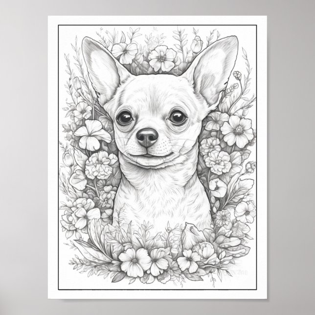 Niedliches Chihuahua Dog Coloring Poster (Vorne)